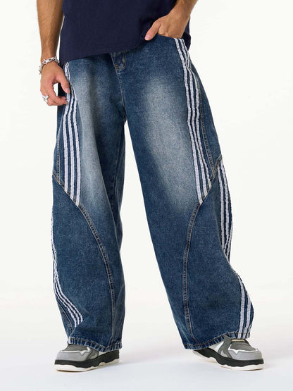 Contrast Stitching Barrel Leg Denim Jeans