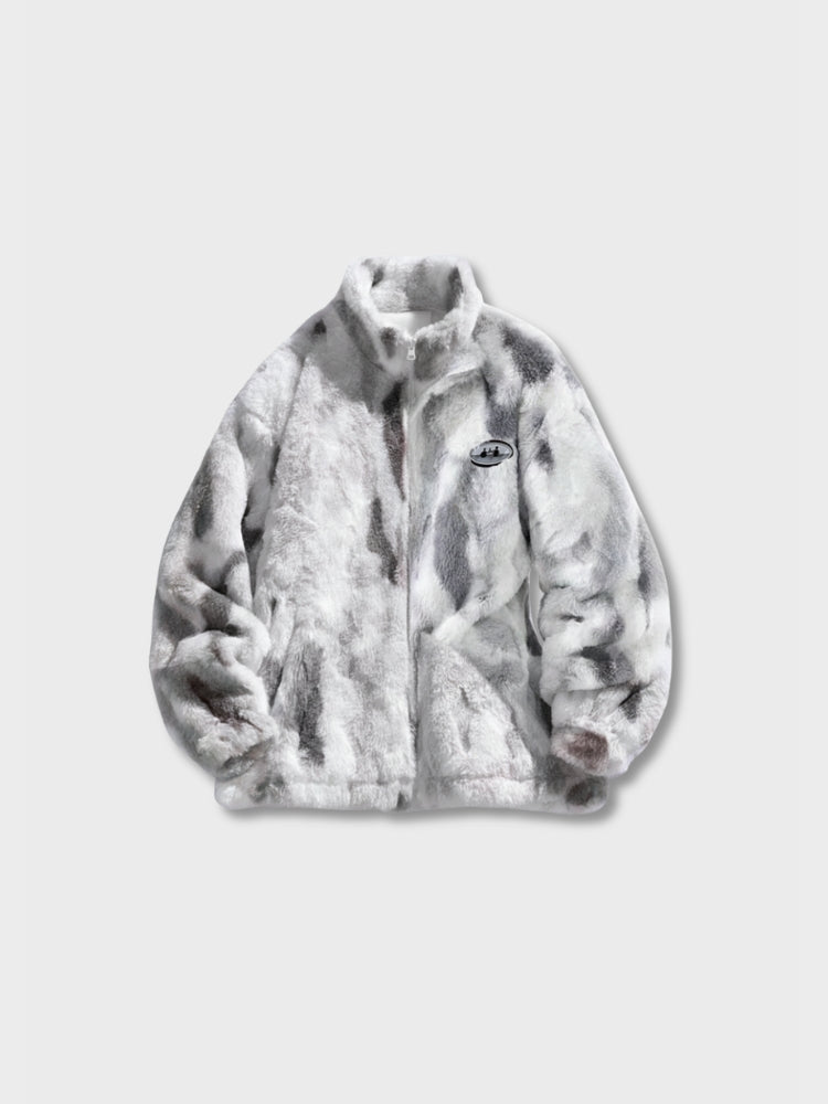 Loose Fit Plush Fleece Jacket With Stand Collar