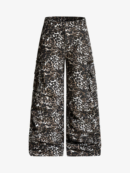 Leopard Print Wide Leg Cargo Pants