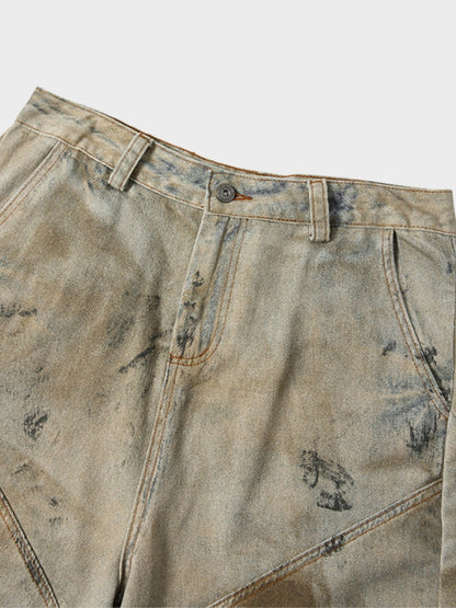 Cotton Washed Denim Capri Jorts Light Coffee