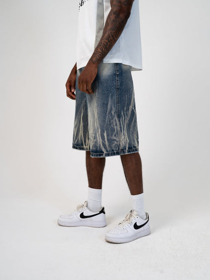 Men's Distressed Denim Relaxed Fit Jorts Blue