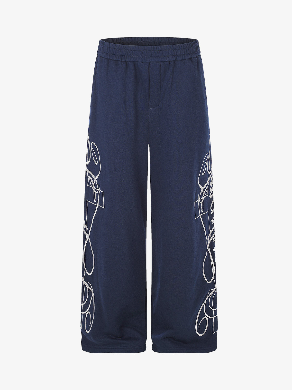 Floral graphic wide-leg sweatpants shown from the front