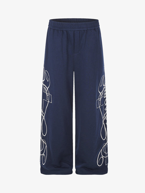 Floral graphic wide-leg sweatpants shown from the front
