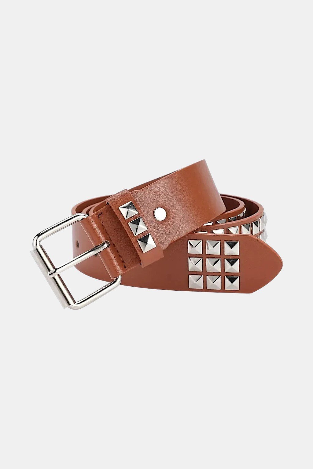 Detailed view of the belt fastening and pyramid studs