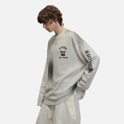 Revelse™ Distressed Graphic Long Sleeve Tee Heather Grey