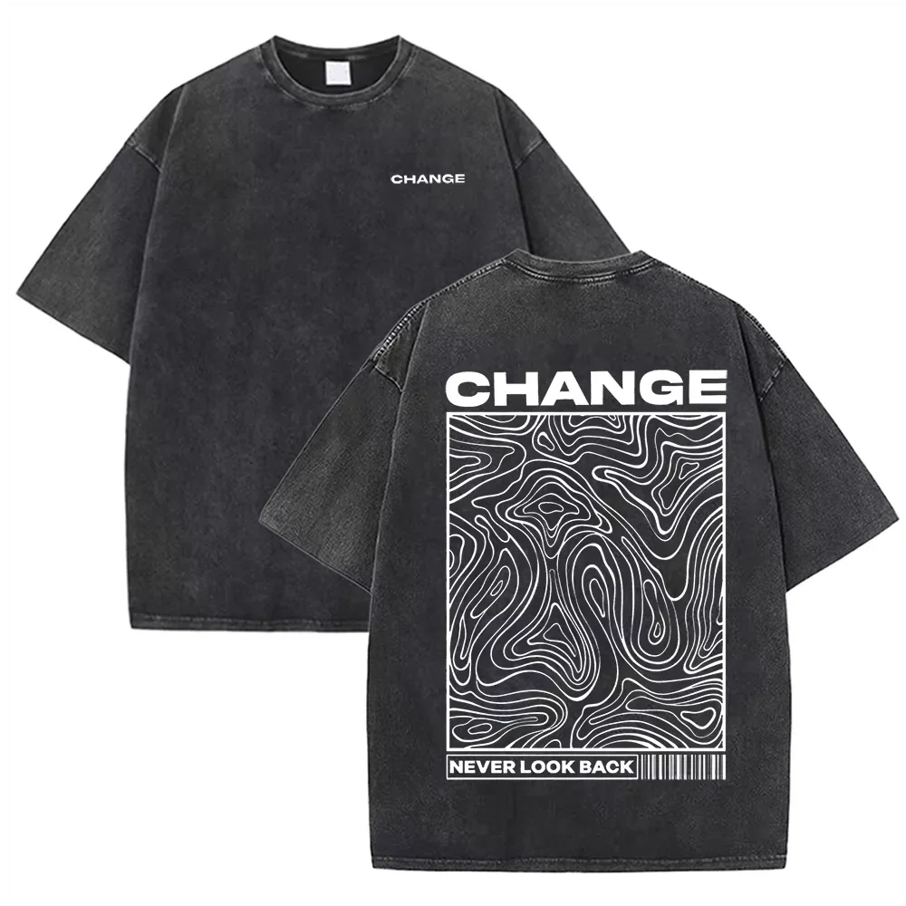 Graphic Print Vintage Washed Cotton T Shirt Beige