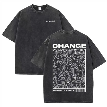 Graphic Print Vintage Washed Cotton T Shirt Beige