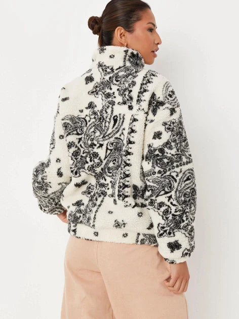 Lamb Fleece Jacket Paisley Pattern Loose Fit
