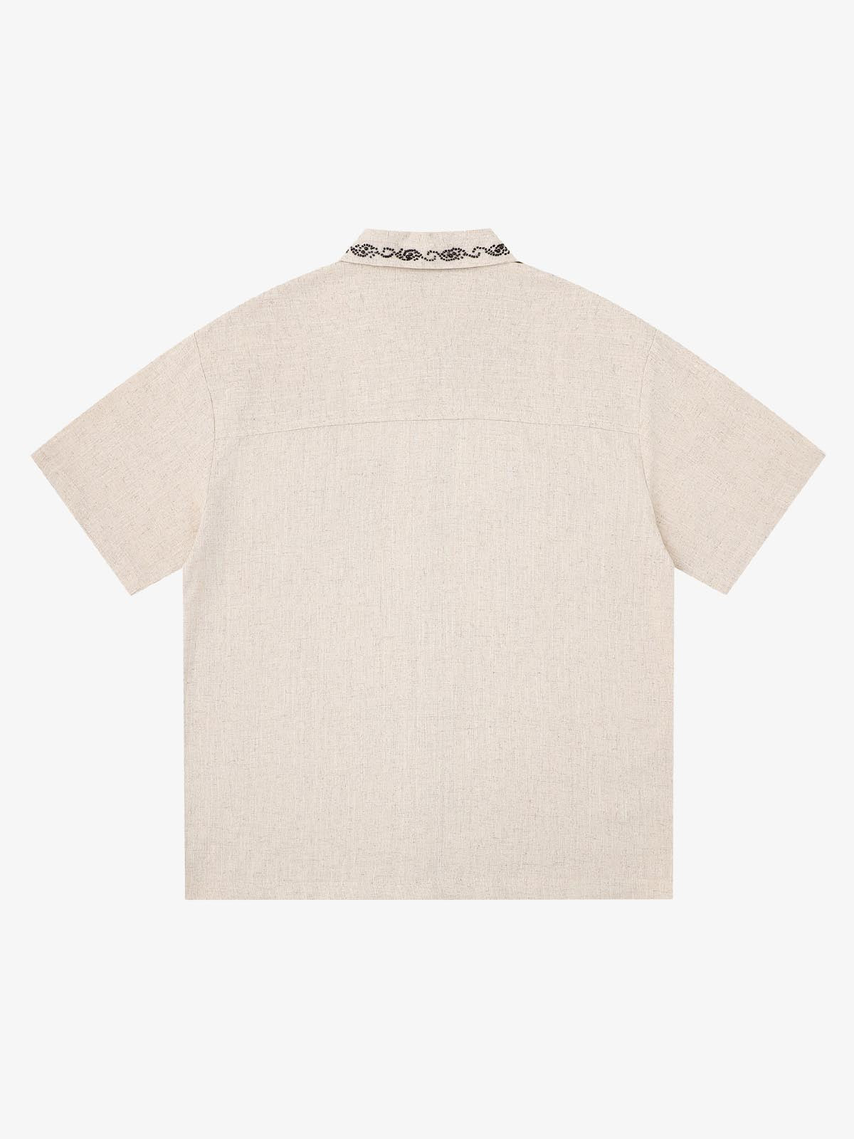 Revelse™  Textured Linen Blend Embroidered Short Sleeve Shirt