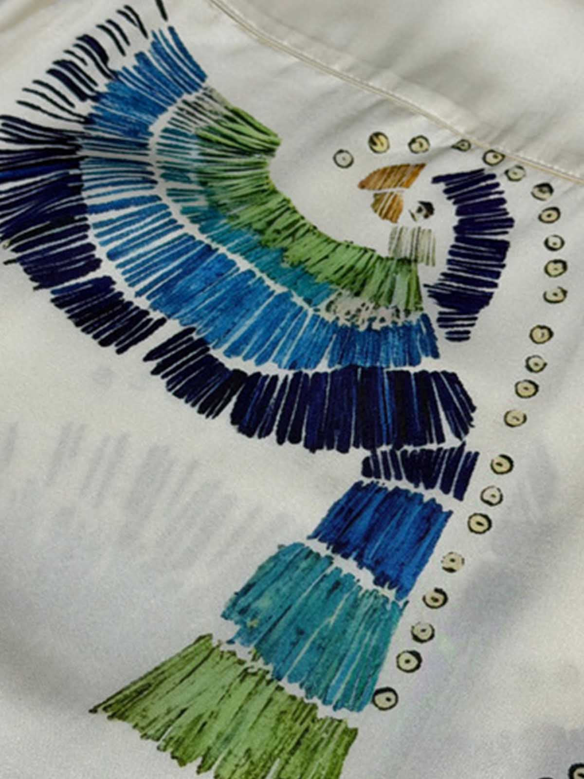 Revelse™  Silk Blend Bird Embroidered Camp Collar Shirt