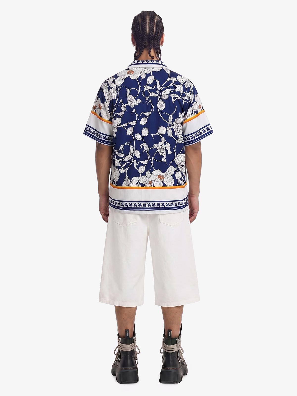 Revelse™  Porcelain Print Cuban Collar Boxy Shirt