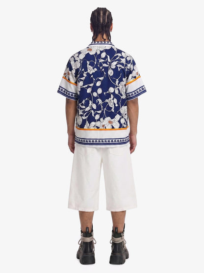 Revelse™  Porcelain Print Cuban Collar Boxy Shirt