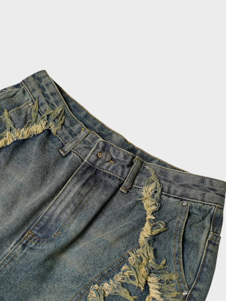 Distressed Embroidered Denim Jorts