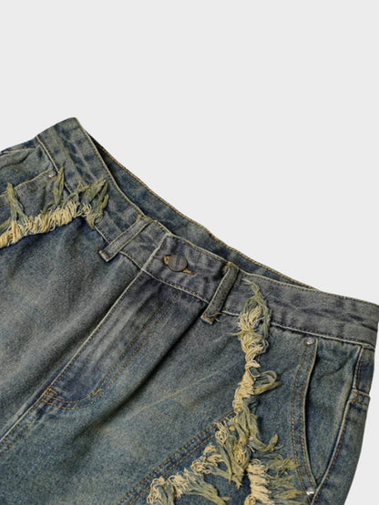 Distressed Embroidered Denim Jorts