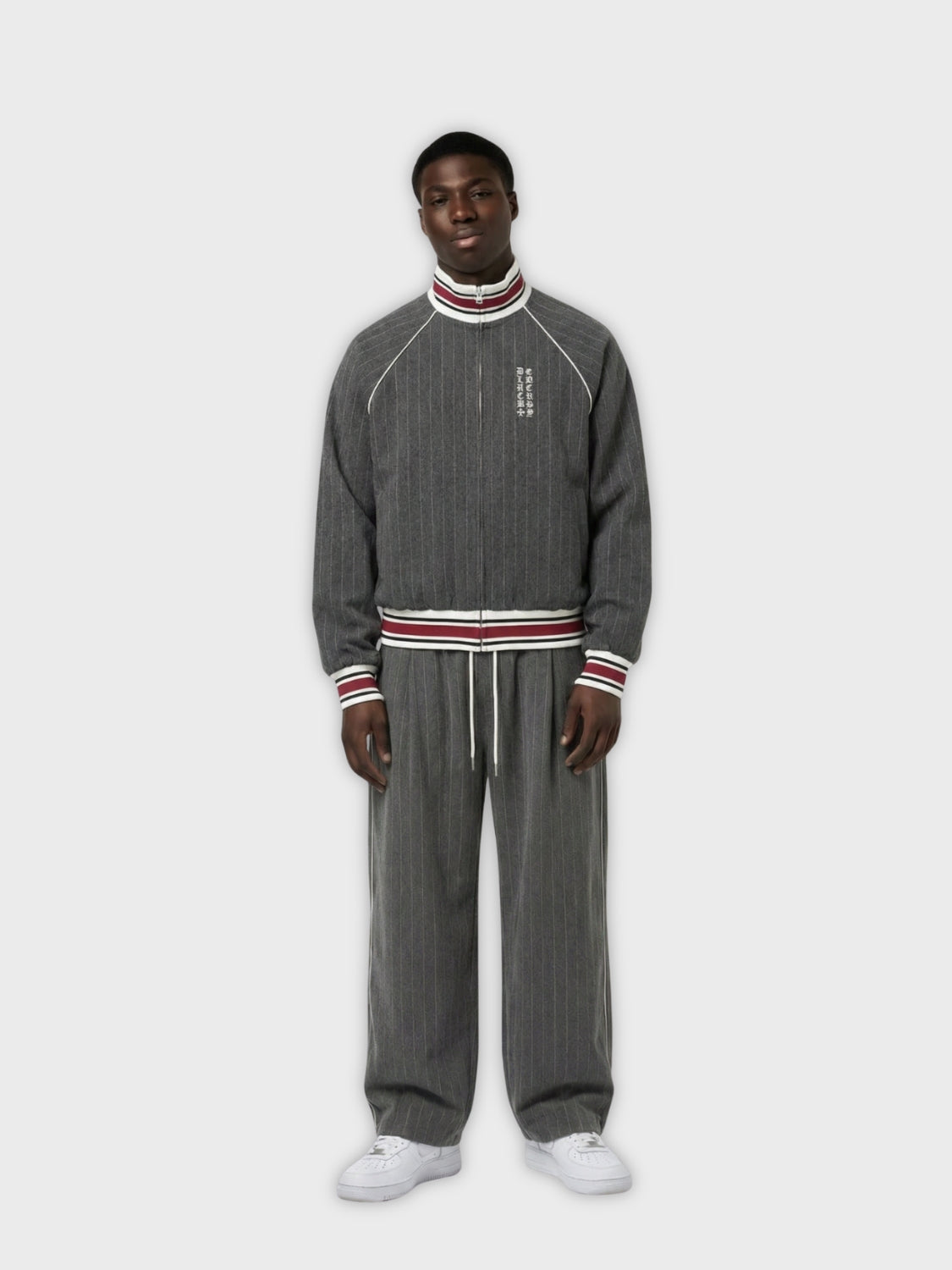 Striped Polyester Tracksuit Set Dark Grey