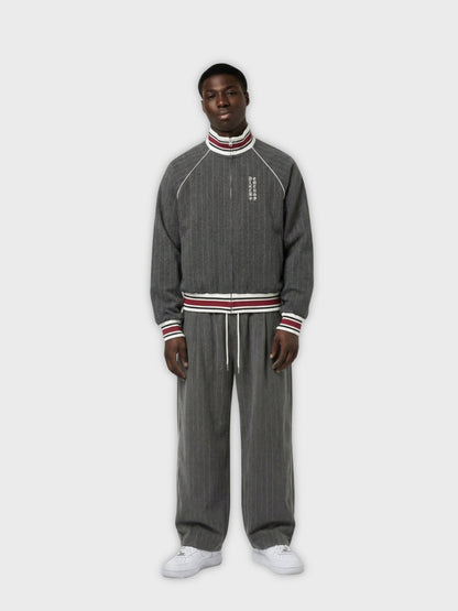 Striped Polyester Tracksuit Set Dark Grey