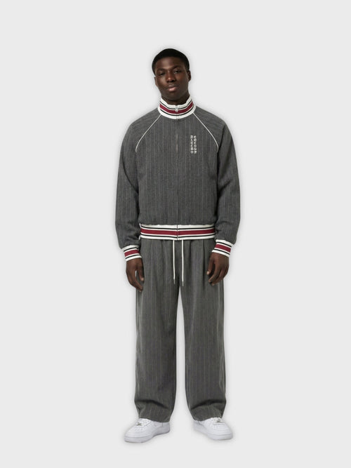 Striped Polyester Tracksuit Set Dark Grey
