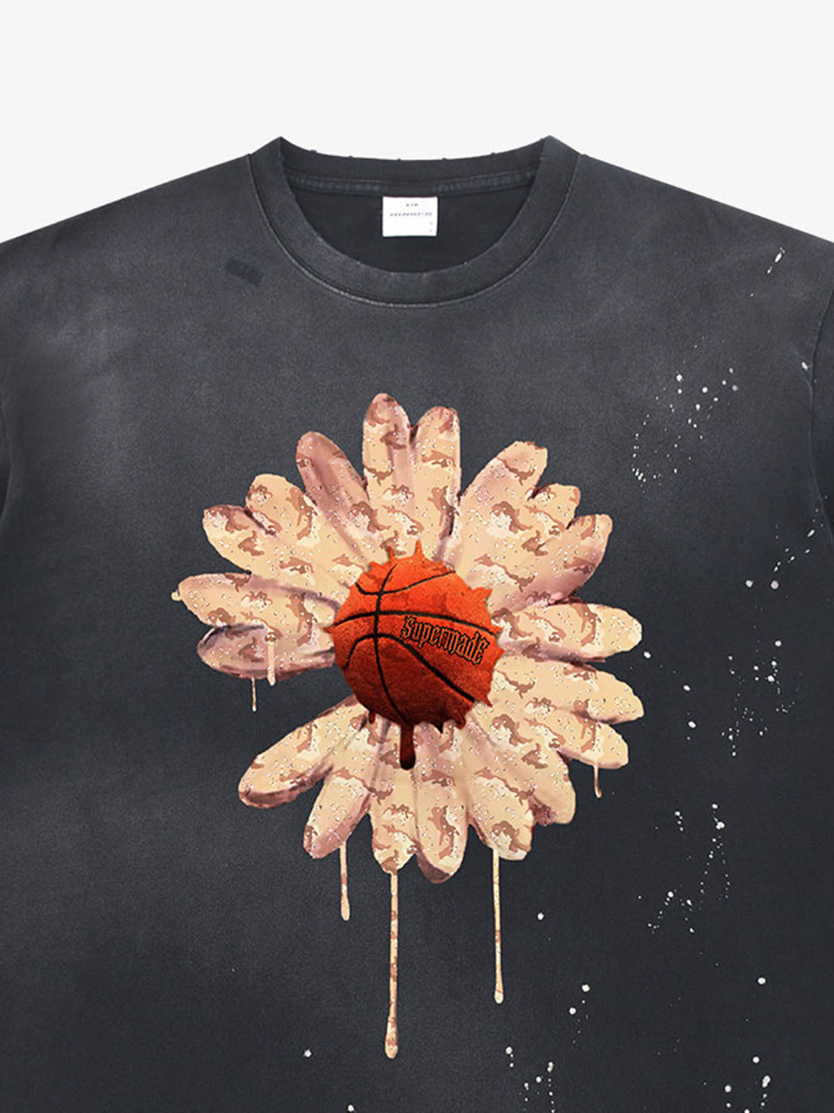 Floral Ink Splatter Graphic Basketball T-Shirt