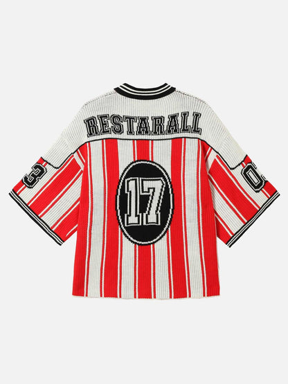 Revelse™ Vintage Striped Baseball Knit Sweater Red
