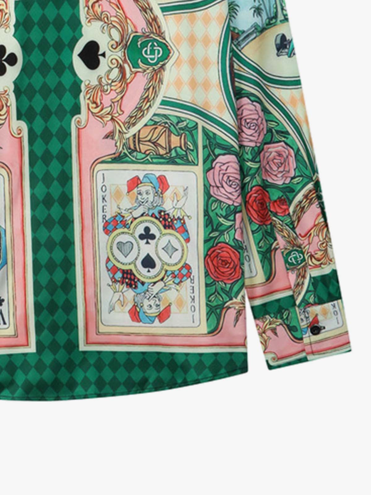 Playing card print short sleeve Hawaiian shirt laid flat