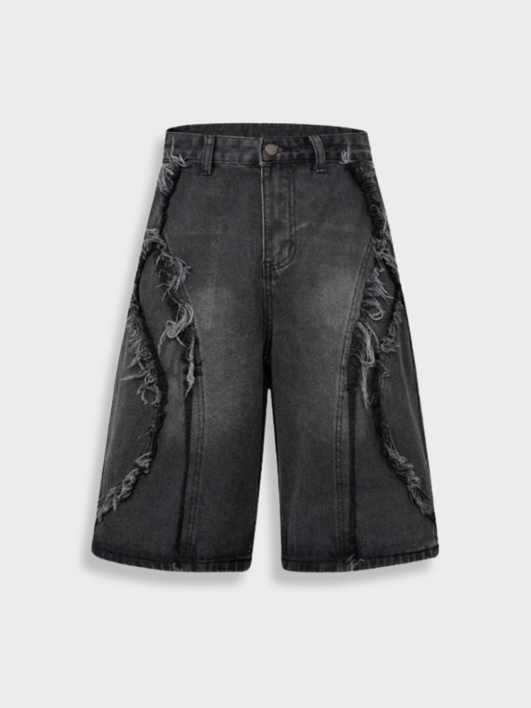 Distressed Embroidered Denim Jorts