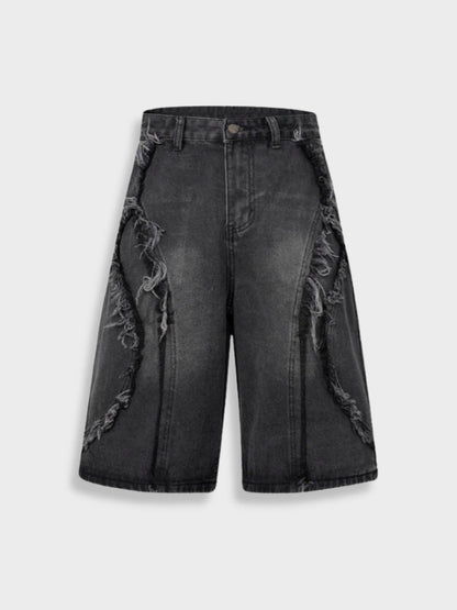 Distressed Embroidered Denim Jorts