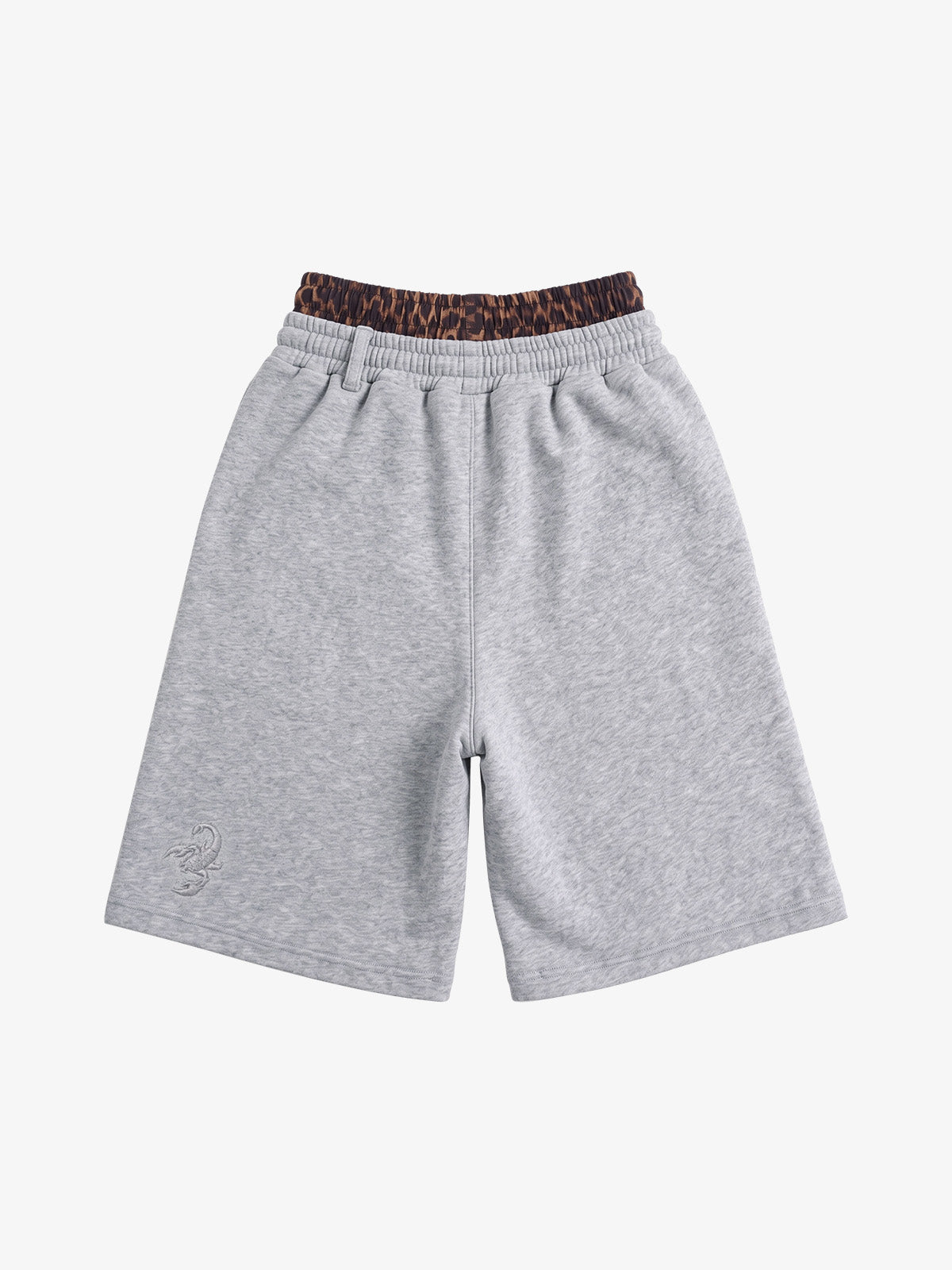 Back view of heathered cotton-blend double waist jogger shorts