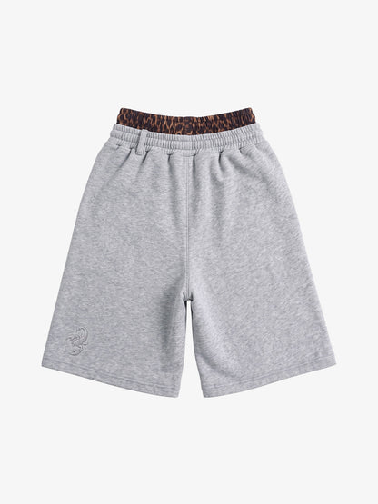 Back view of heathered cotton-blend double waist jogger shorts