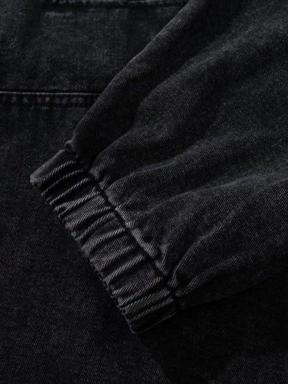 Washed Denim Toggle Front Hoodie Black