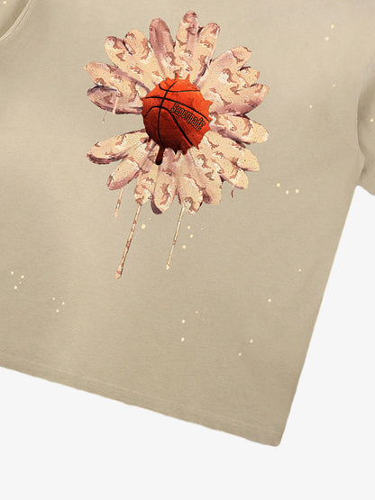 Floral Ink Splatter Graphic Basketball T-Shirt