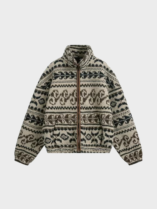 Men's Full-Zip Polka Dot Fleece Jacket Light Brown