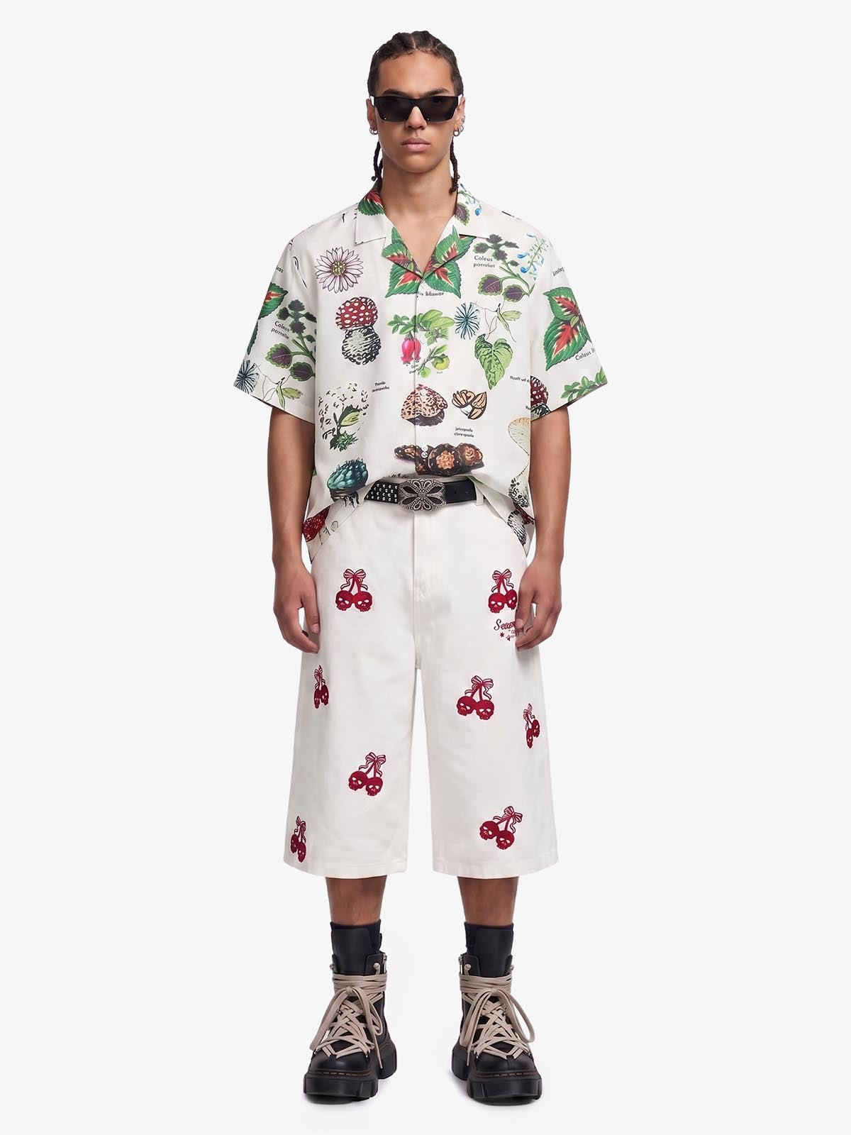 Revelse™  Cotton Blend Camp Collar Boxy Shirt Botanical Print