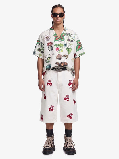 Revelse™  Cotton Blend Camp Collar Boxy Shirt Botanical Print