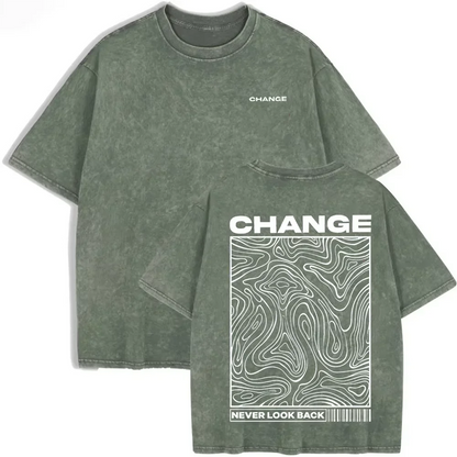 Graphic Print Vintage Washed Cotton T Shirt Beige