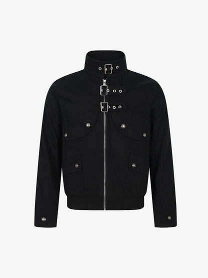 Cropped Techwear Work Jacket With Stand Collar