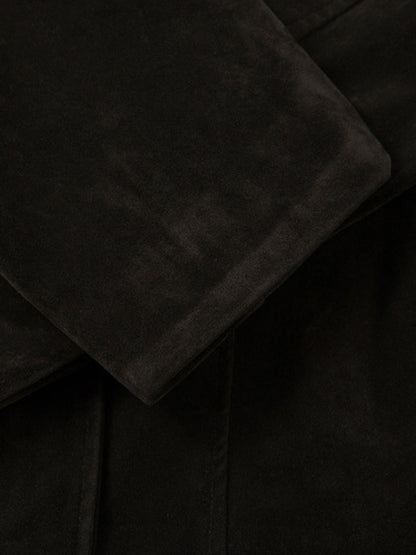 Retro Suede Bomber Jacket with Metal Button Lapel