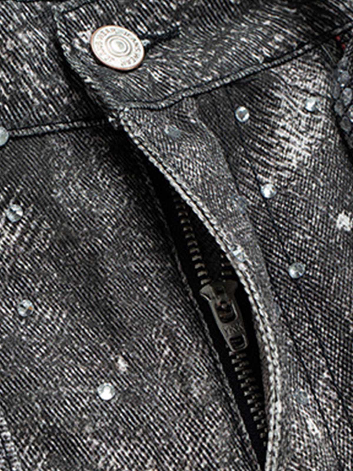 Distressed Denim Jeans with Diamond Belt Decor Detail
