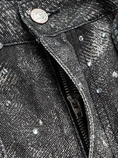 Distressed Denim Jeans with Diamond Belt Decor Detail
