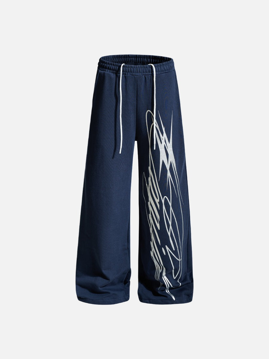 Graphic Wide-Leg Sweatpants Relaxed Streetwear Trousers