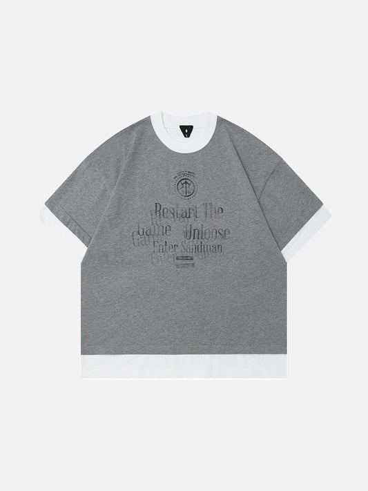 Front view of oversized graphic T-shirt with paint splatter print