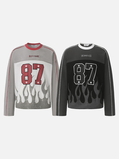 Sleeve detail on the 87 flame graphic top