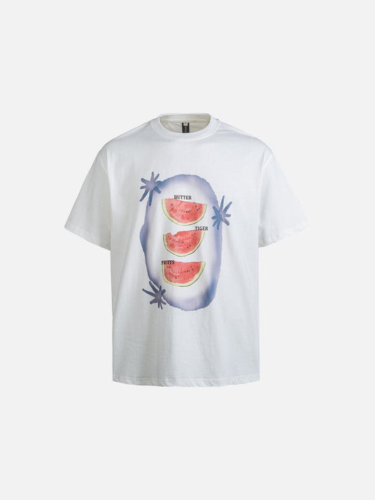 Front view of watermelon graphic T-shirt in a relaxed fit with crew neck