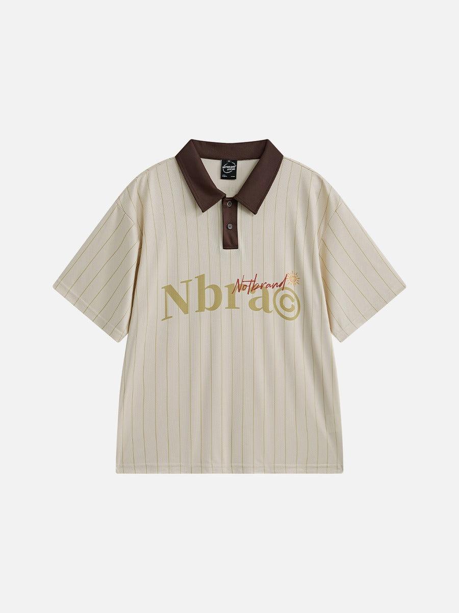 Revelse™  Oversized Striped Polo Shirt With Graphic Detail