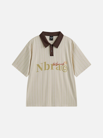 Revelse™  Oversized Striped Polo Shirt With Graphic Detail