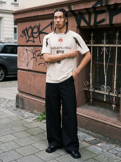 Relaxed fit colour block T-shirt shown on model from the back