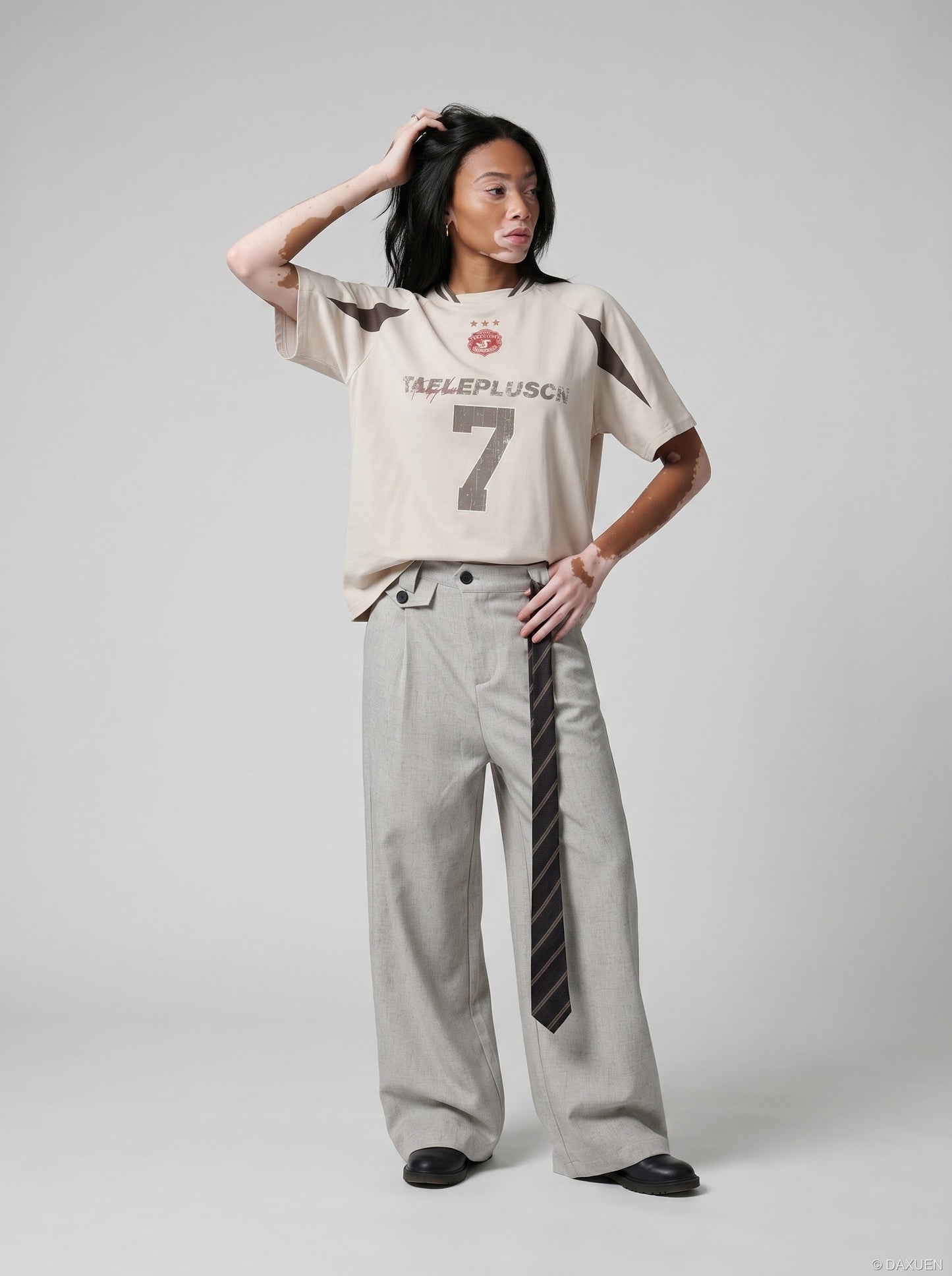 Three-quarter view of casual raglan T-shirt with short sleeves