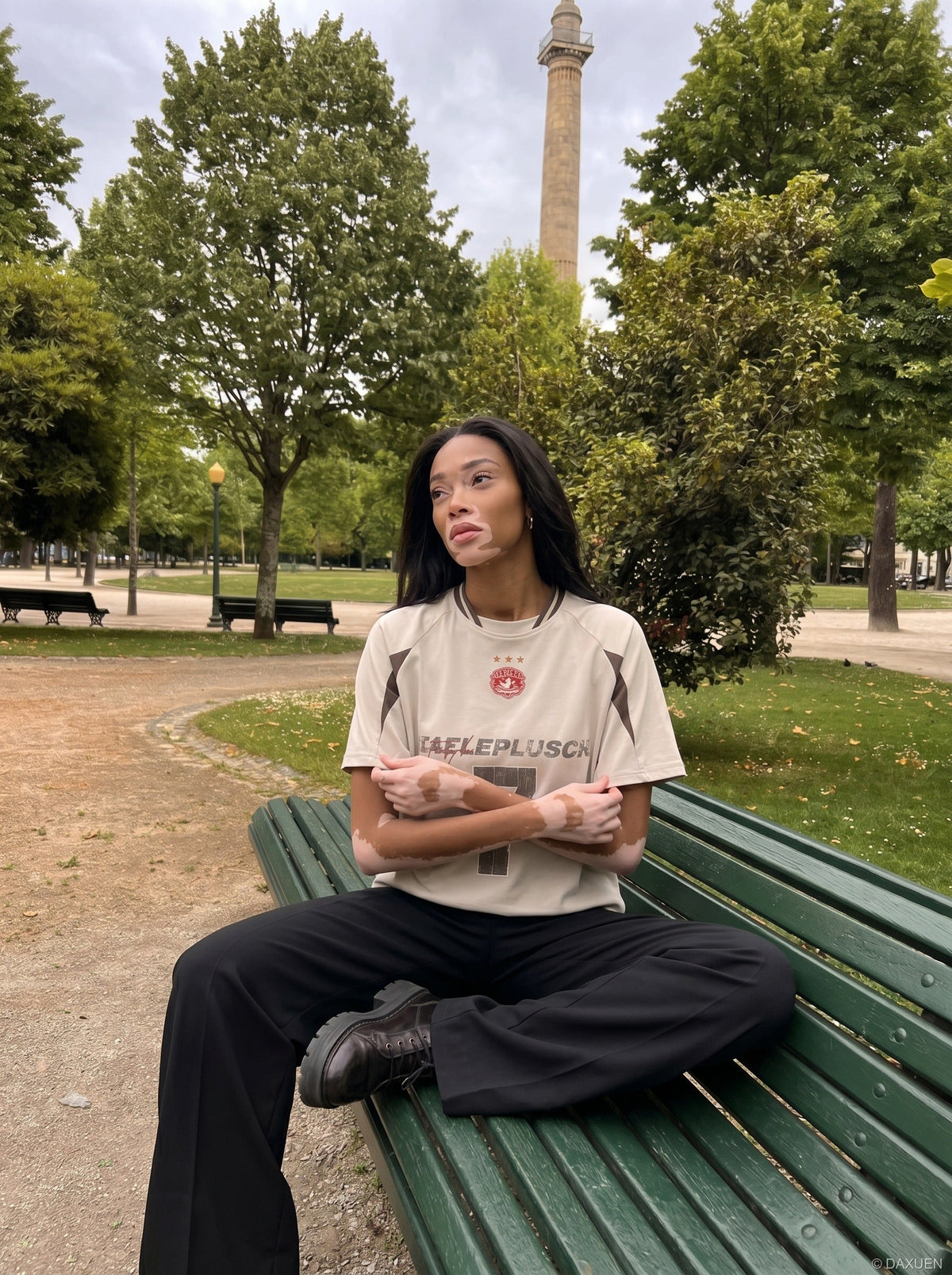 Relaxed fit raglan T-shirt shown on model from the front