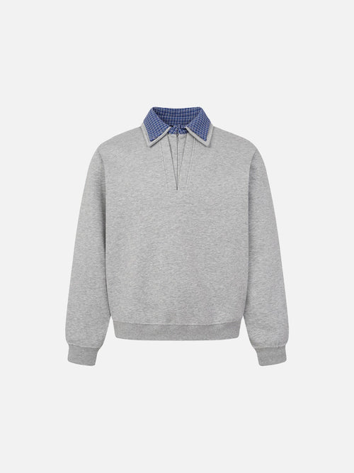 Plaid collar long-sleeve sweatshirt shown from the front
