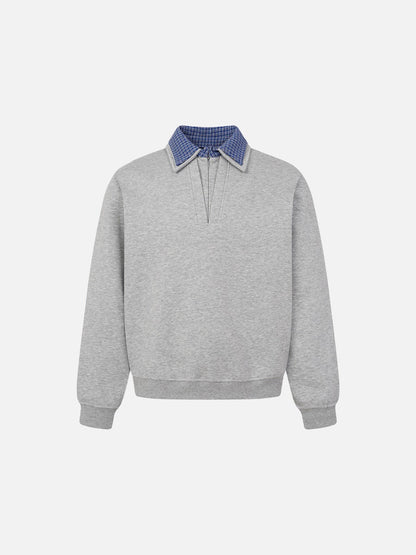 Plaid Collar Long-Sleeve Sweatshirt