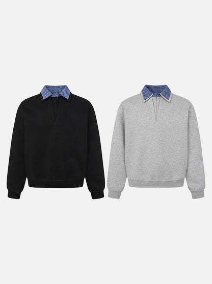 Collared sweatshirt highlighting its long sleeves and neckline